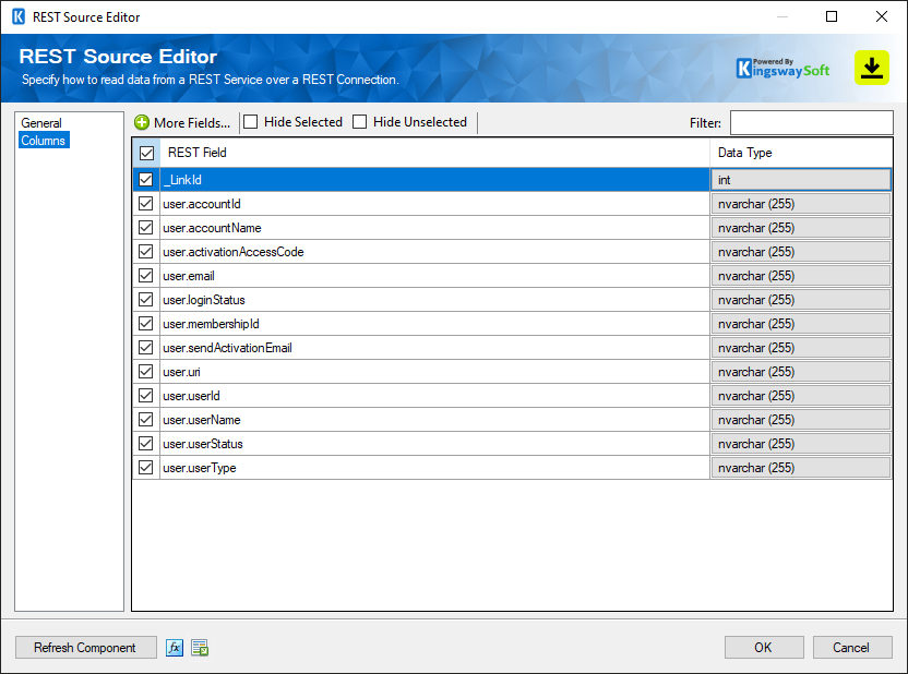 DocuSign Source Component - Columns